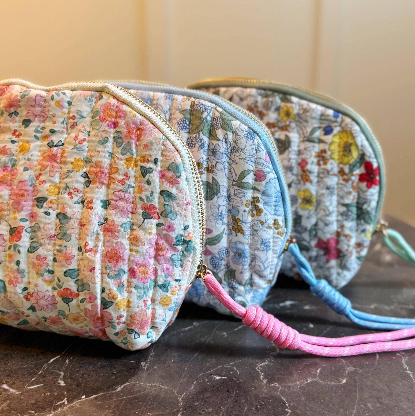 Quilted Floral Cosmetic Case, Blue Mix
