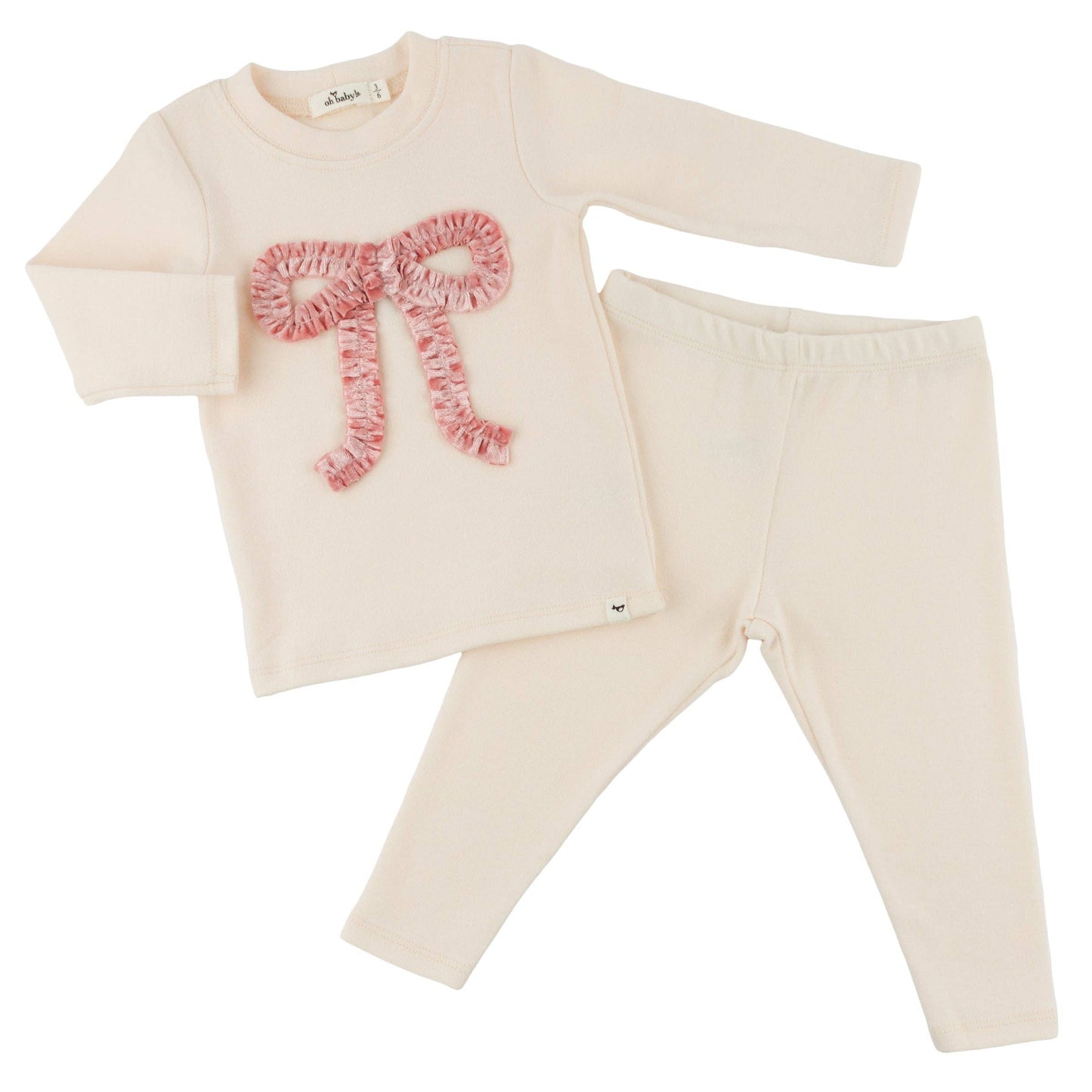 Pink Velvet Ruffle Bow Baby Rib 2pc Set