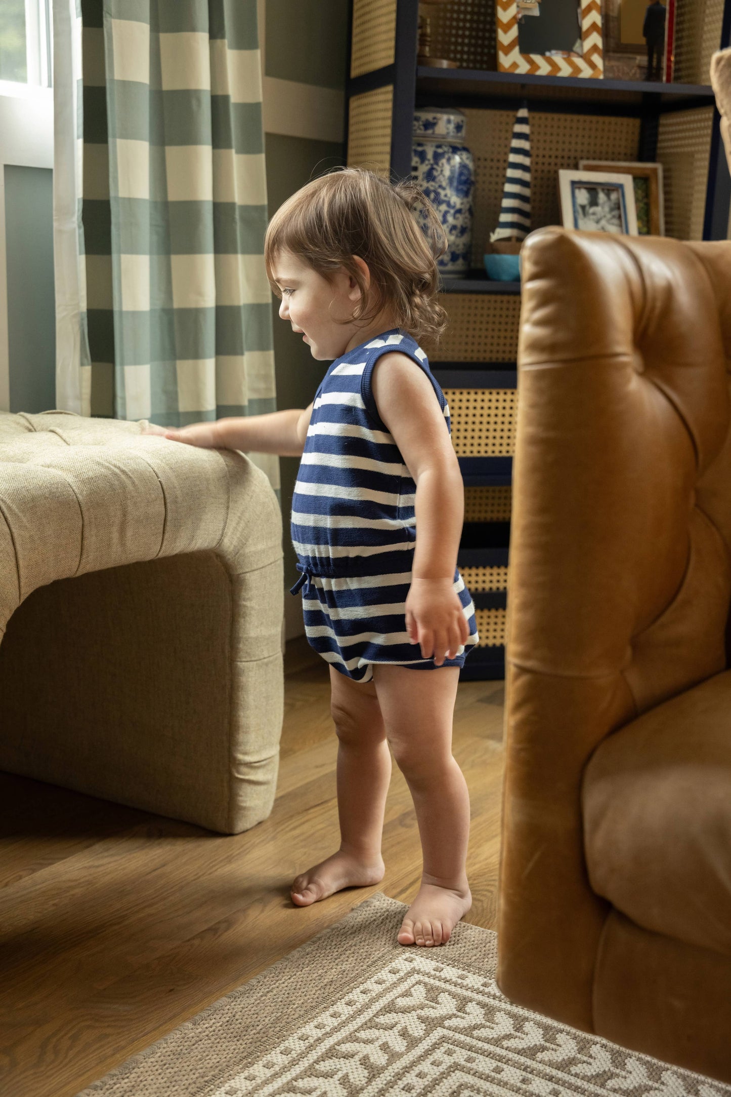 Terry Striped Romper: Blue