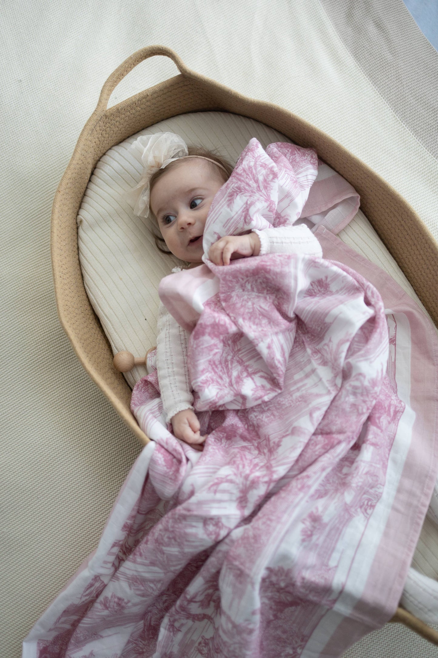 Pink Jungle Toile Muslin Blanket