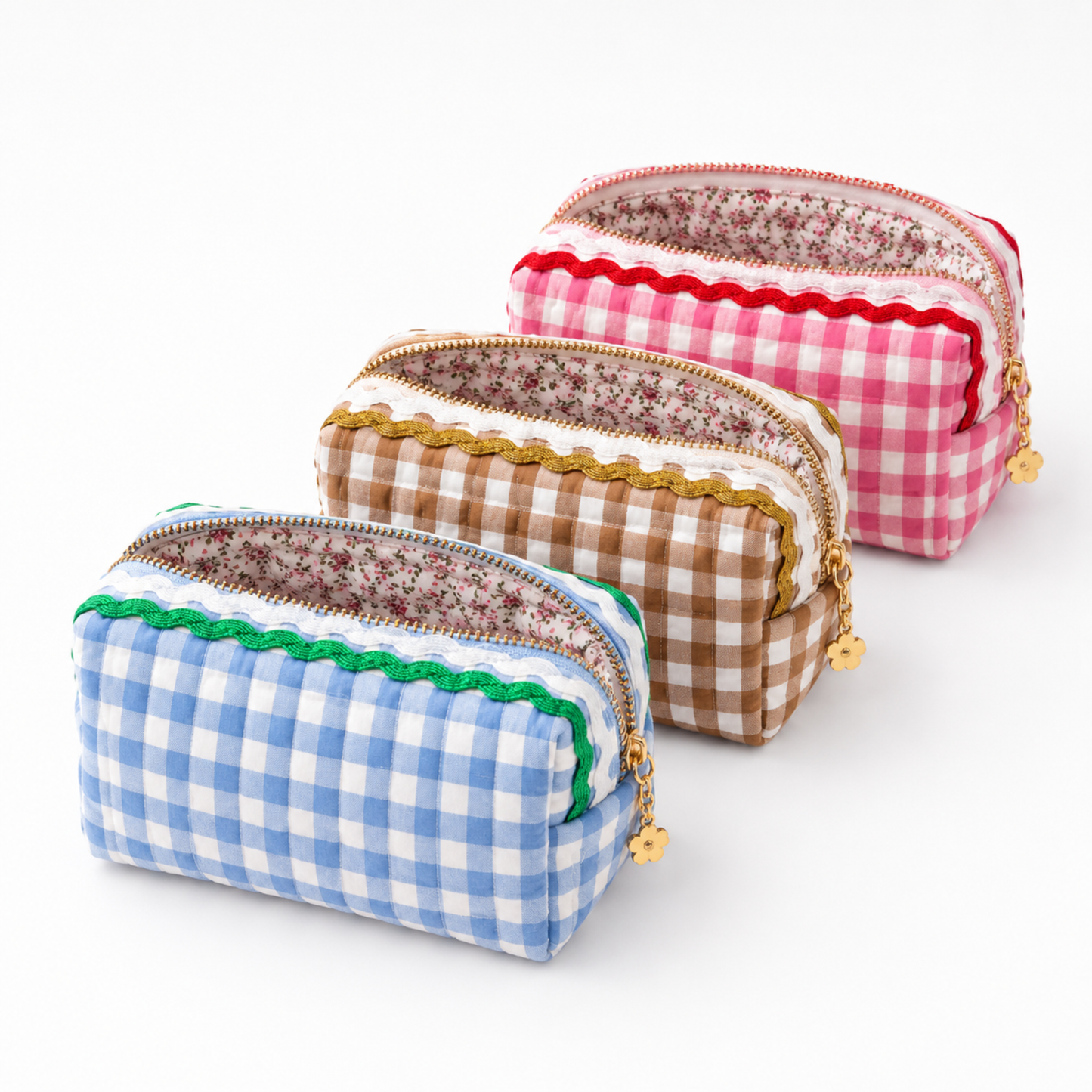 Wave Gingham Cosmetic Case, Pink