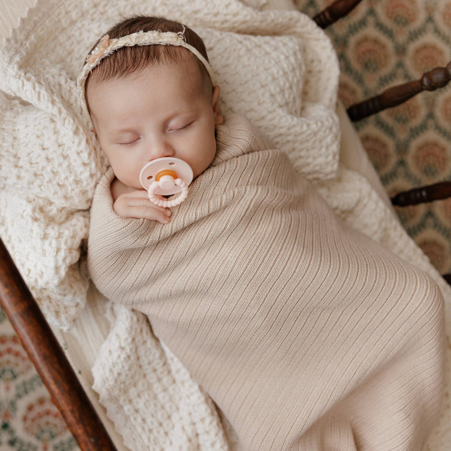 Organic Cotton Ribbed Baby Swaddle Blanket: Oatmeal