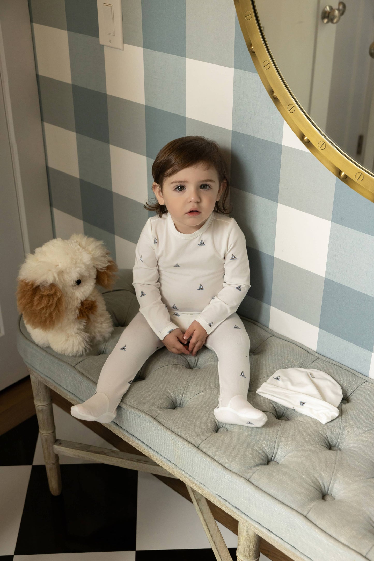 Little Sailboats 2 Pc Footie Set: Winter White