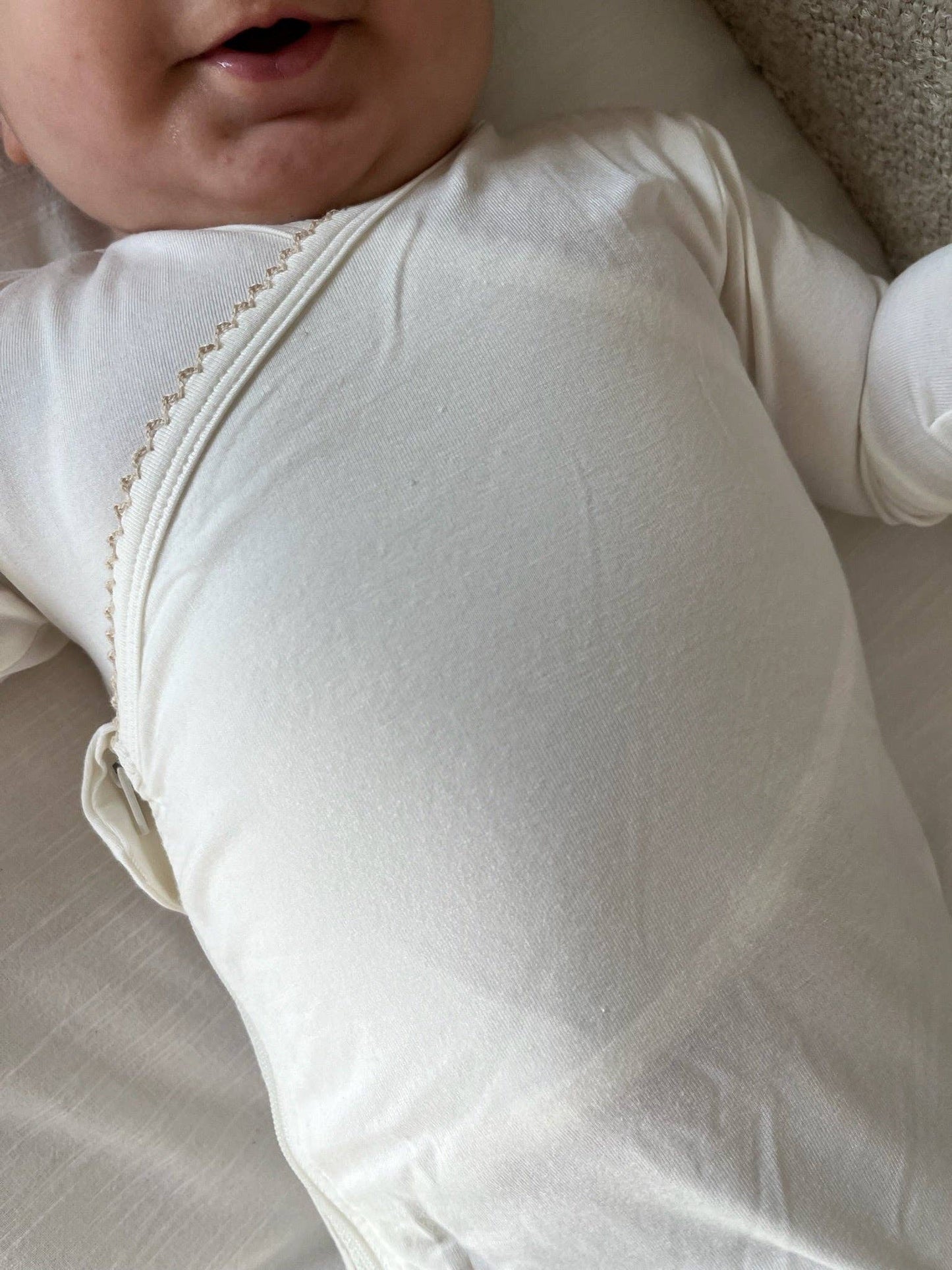 Solid Cream Scalloped Bamboo Wrap Footie: 3-6 months