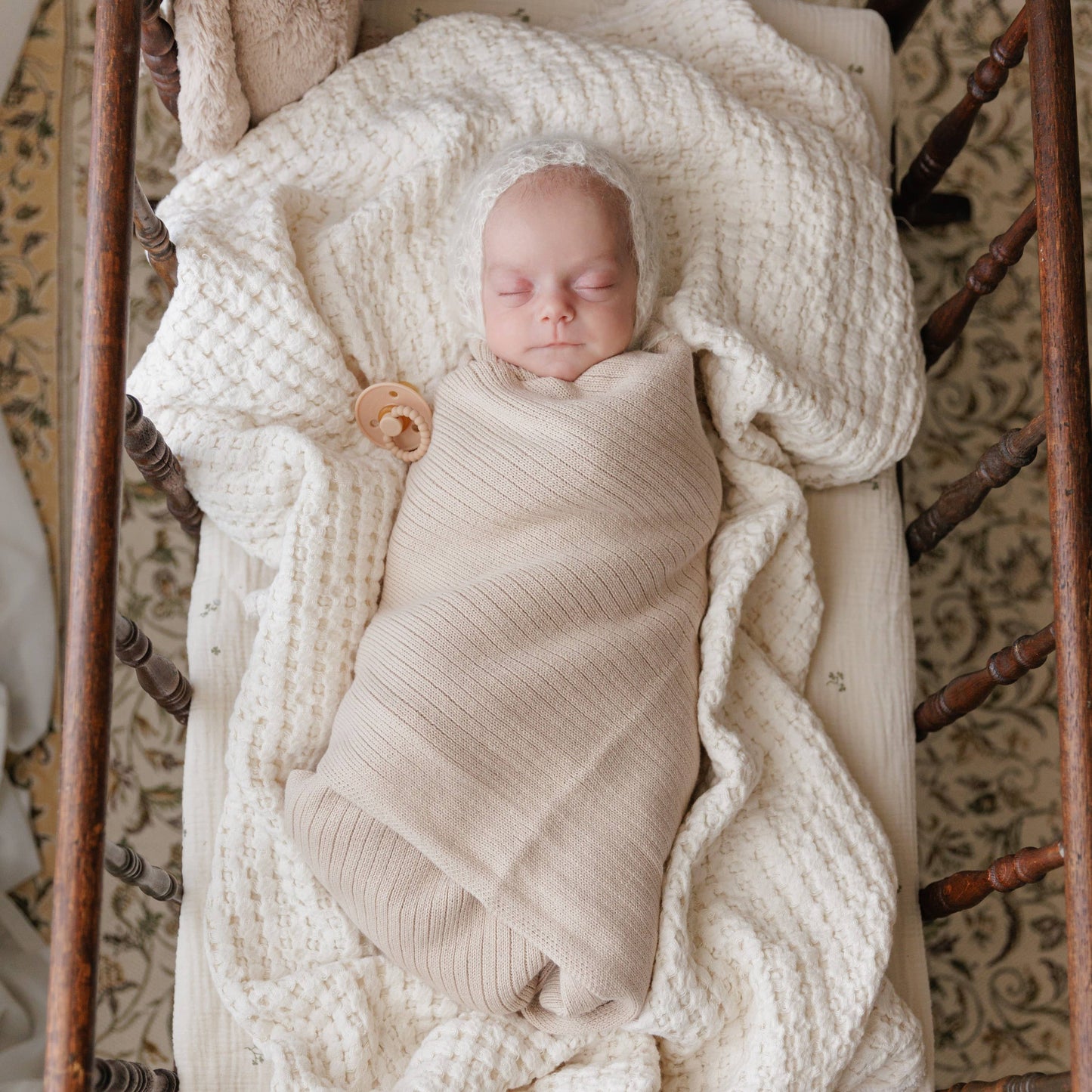 Organic Cotton Ribbed Baby Swaddle Blanket: Oatmeal