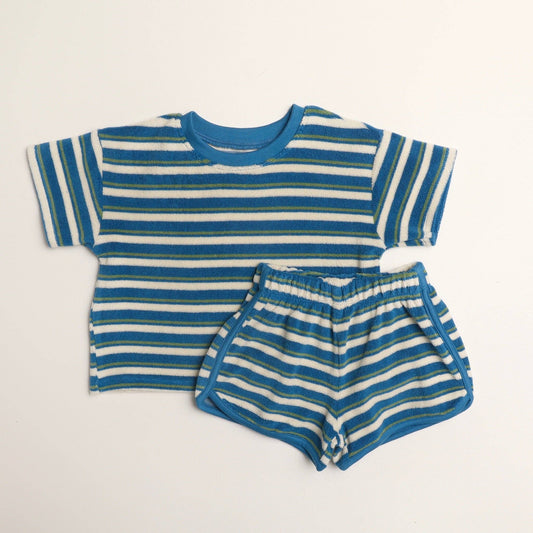 Sterling Set in Thin Blue Green Stripe