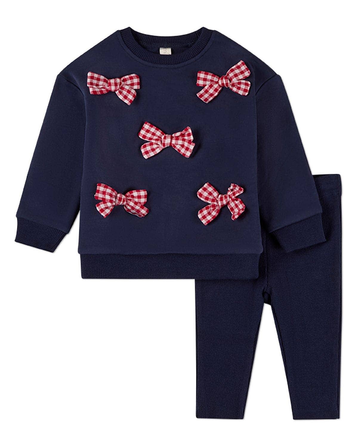 The Gingham Bow Sweatshirt 2 Pc Set: Navy-Red