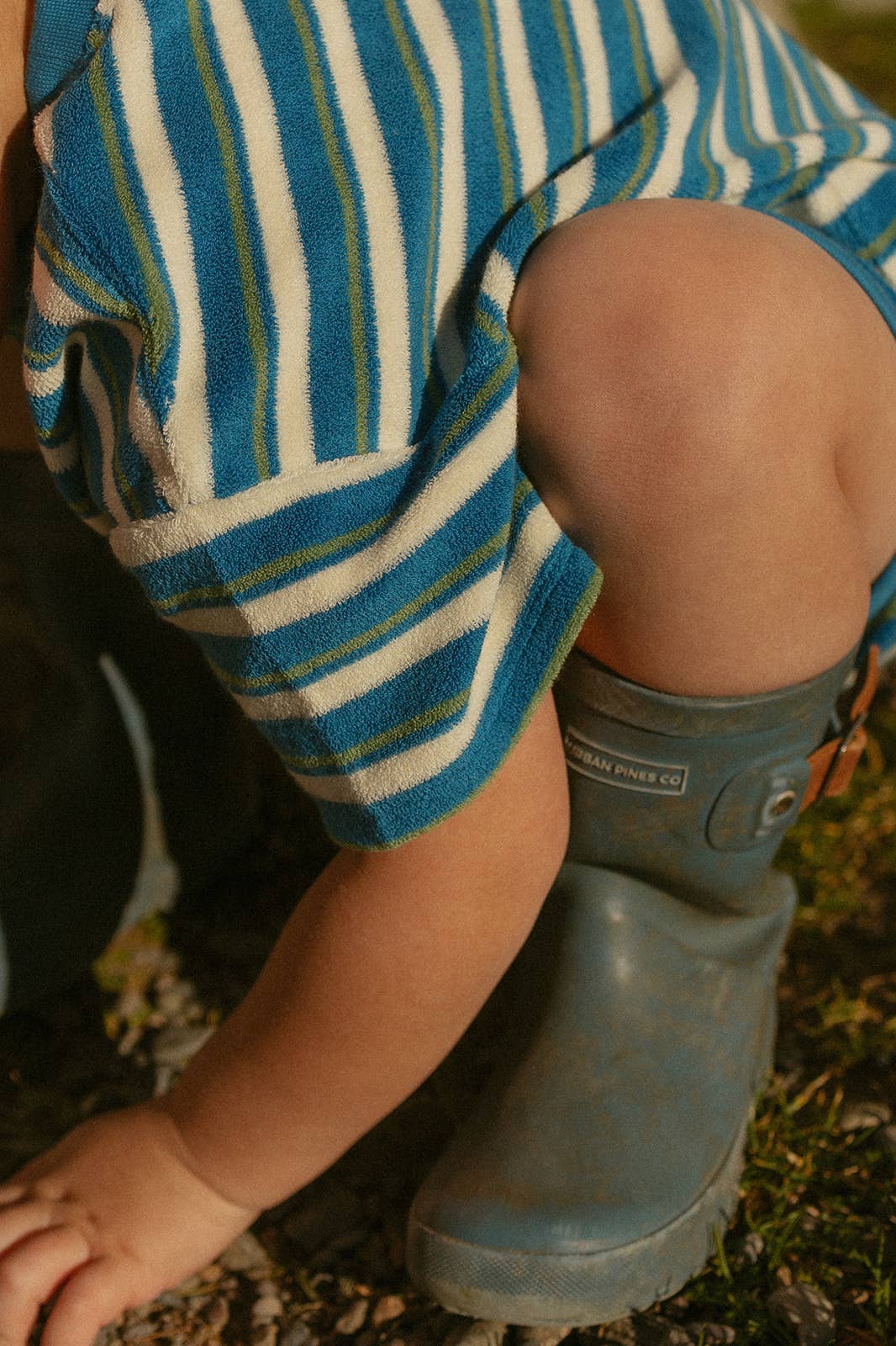 Sterling Set in Thin Blue Green Stripe