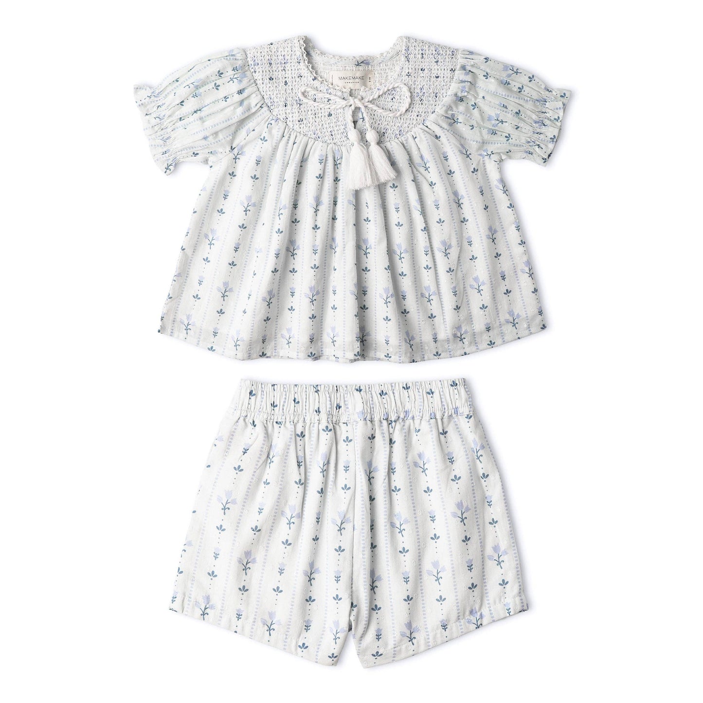 Organic Smocked Top & Shorts Set - Blue Vines