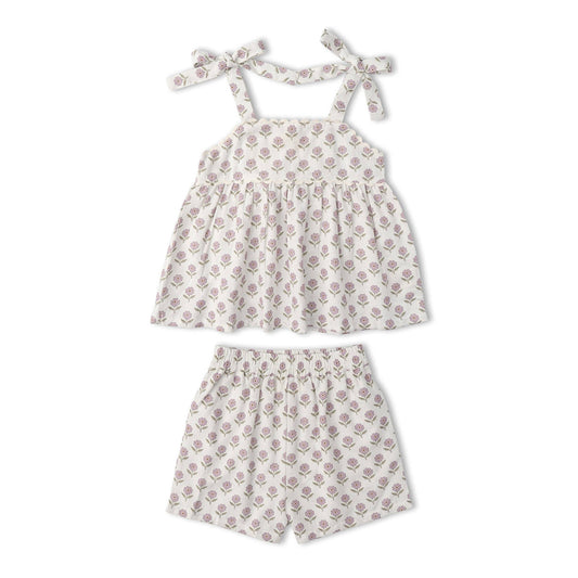 Organic Tie Up Top & Shorts Set - Lavender