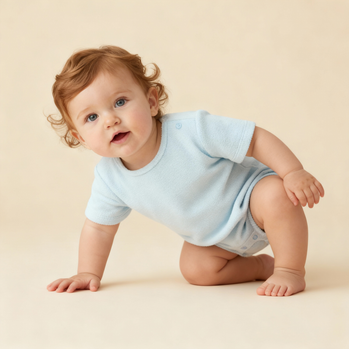 Organic Short Romper - Light Blue