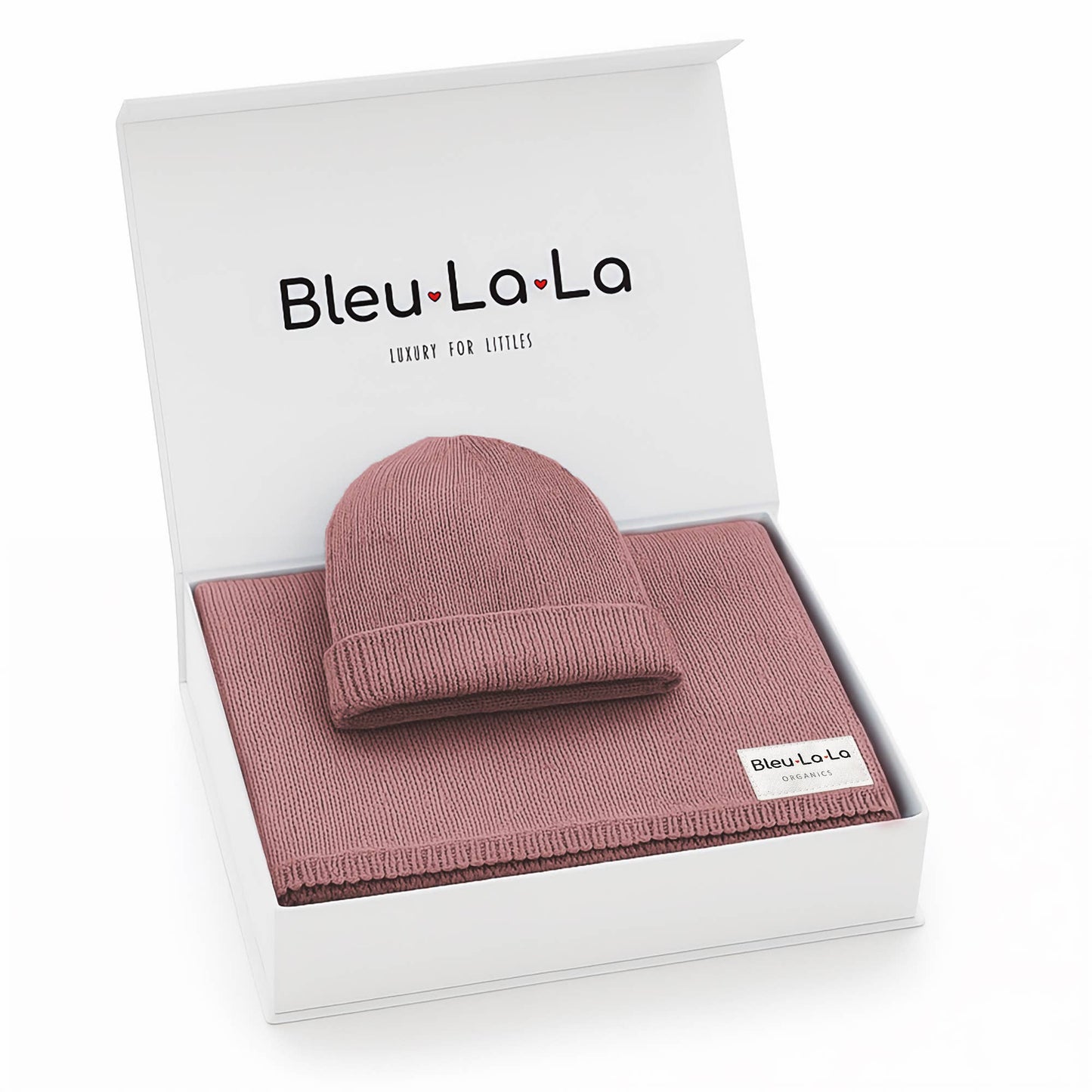 Luxe - 100% Organic Cotton Knit Blanket + Hat Boxed Gift Set: Sugar Plum