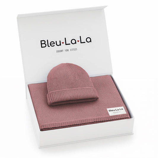 Luxe - 100% Organic Cotton Knit Blanket + Hat Boxed Gift Set: Sugar Plum