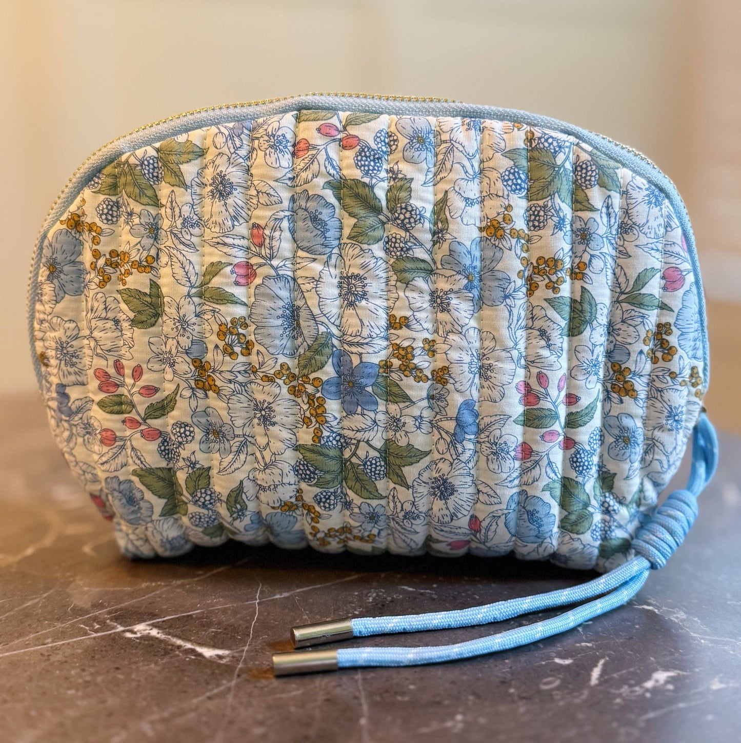 Quilted Floral Cosmetic Case, Blue Mix