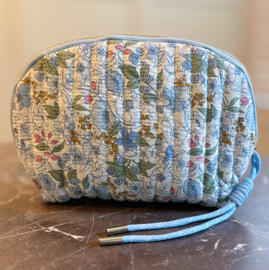 Quilted Floral Cosmetic Case, Blue Mix