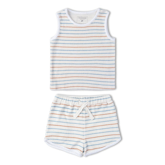 Organic Sleeveless Tee & Shorts Set - Cabana Stripes