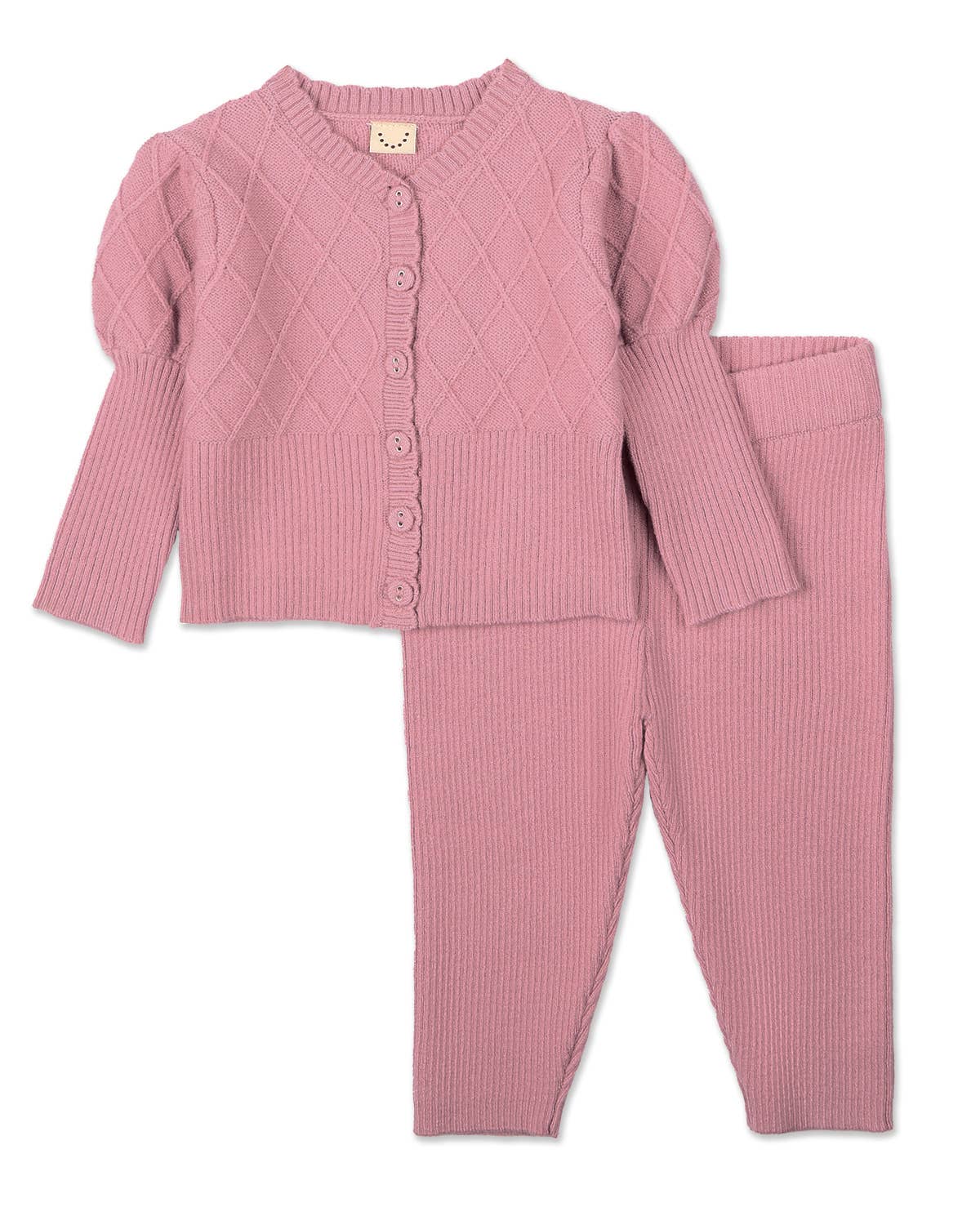 Juliet Mixed Knit Cardigan 2 Pc Set: Bridal Rose