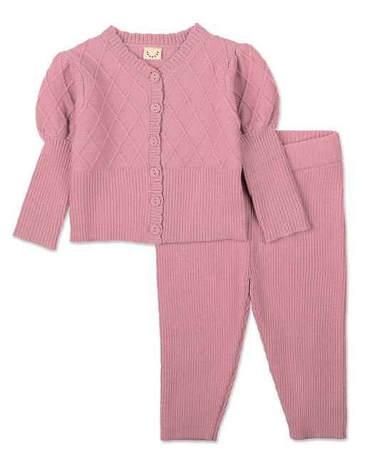 Juliet Mixed Knit Cardigan 2 Pc Set: Bridal Rose