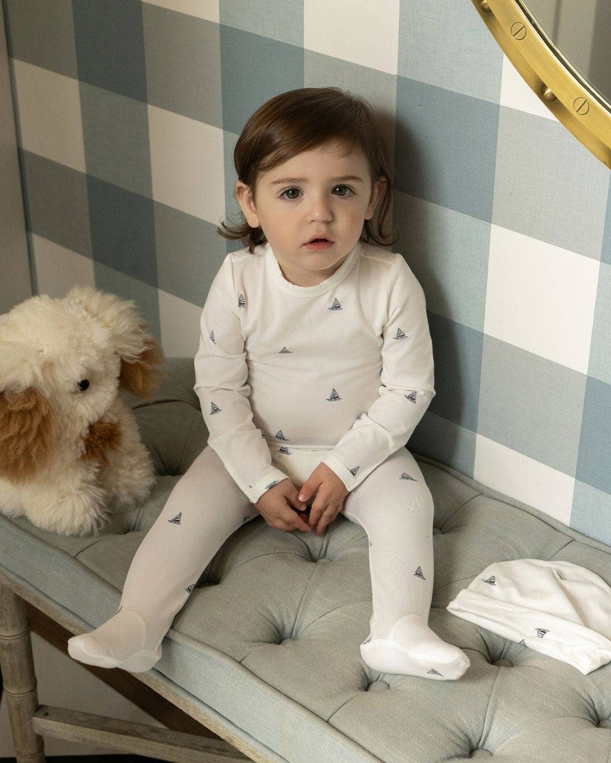 Little Sailboats Footie: Winter White