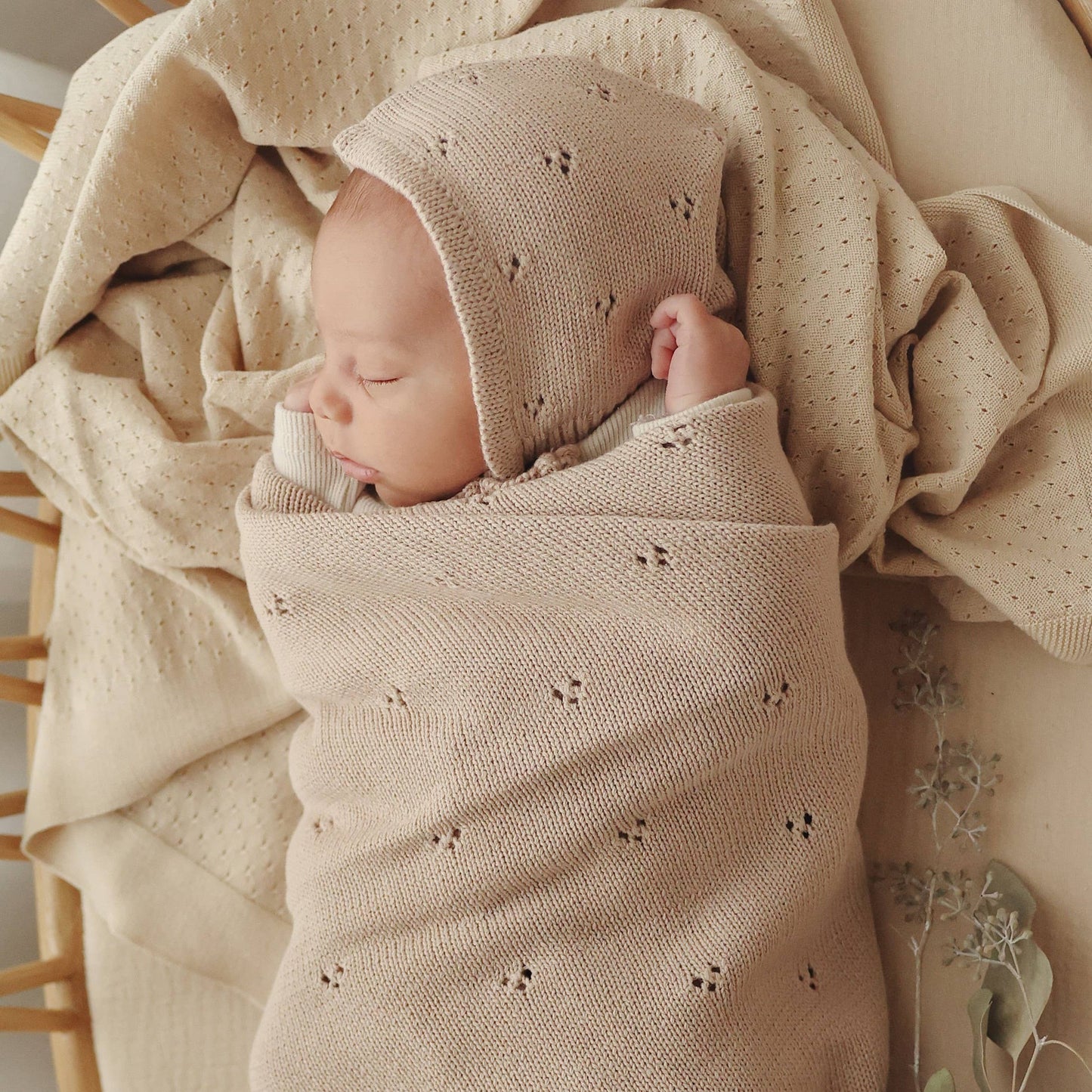 100% Organic Cotton Pointelle Swaddle Receiving Baby Blanket: Oatmeal