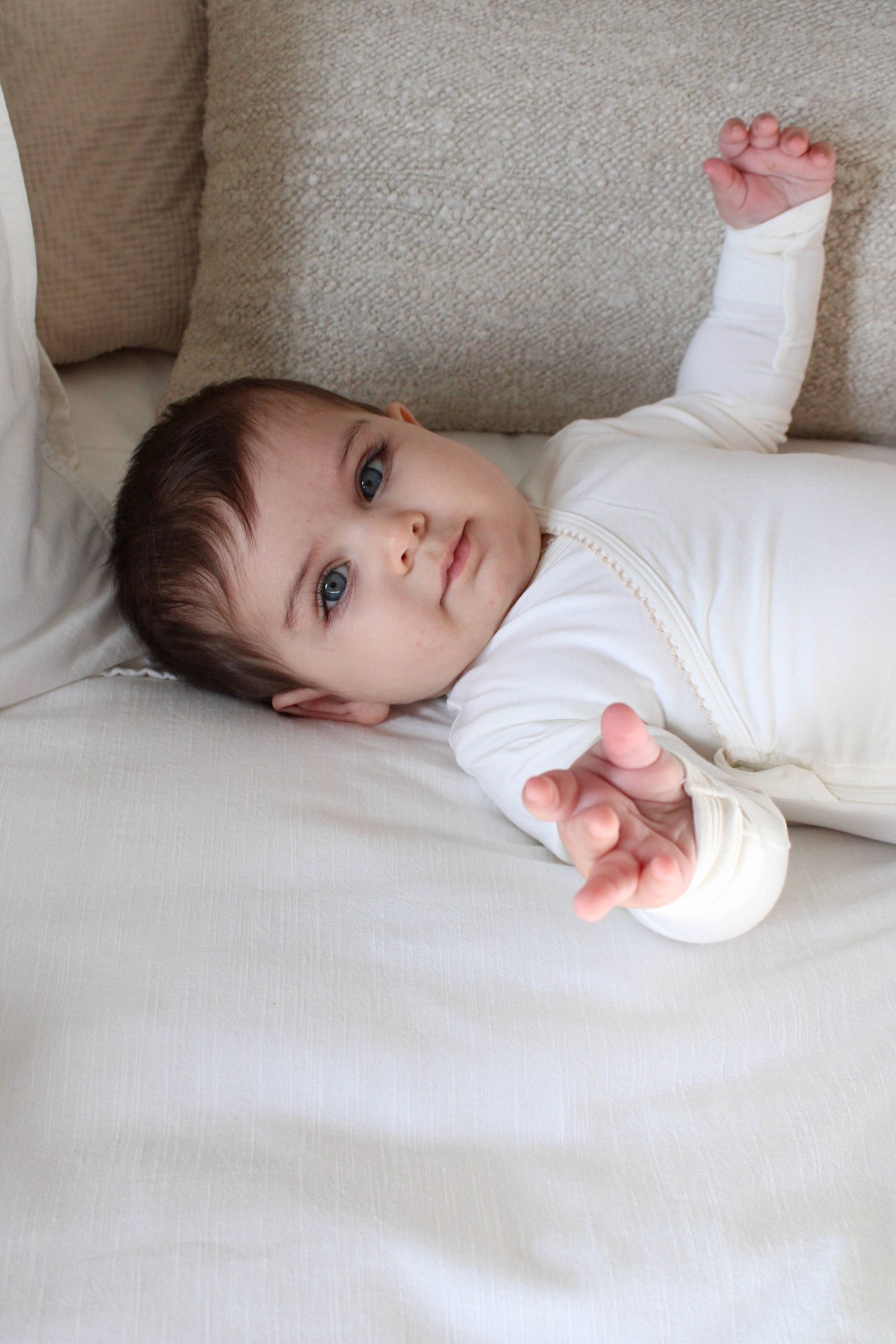 Solid Cream Scalloped Bamboo Wrap Footie: 3-6 months