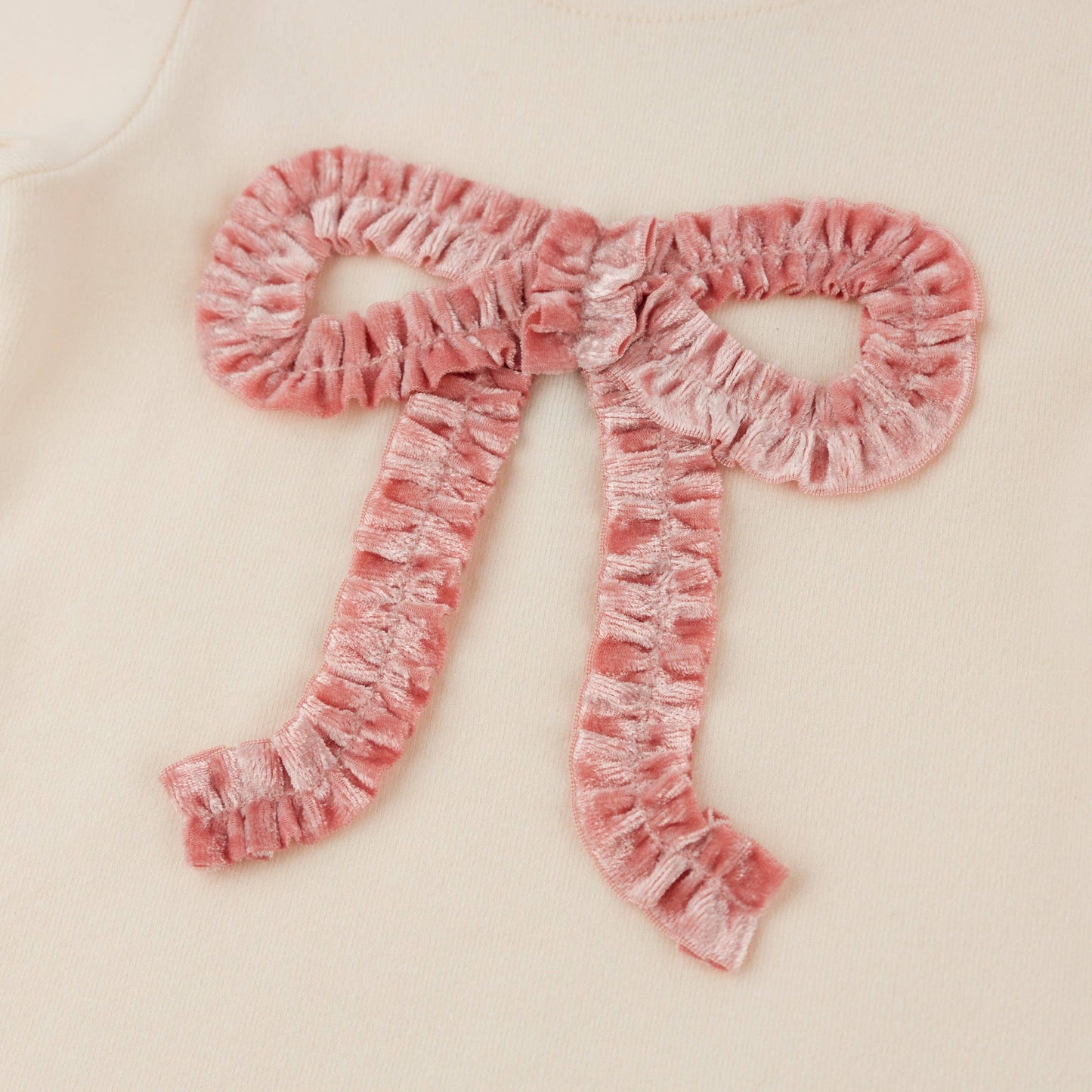 Pink Velvet Ruffle Bow Baby Rib 2pc Set