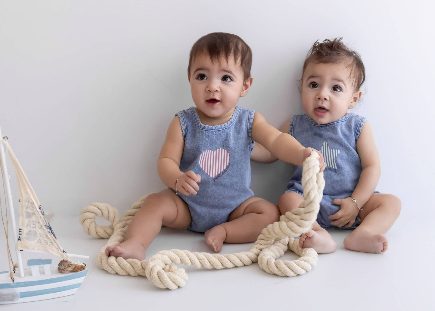 Boy's Petit Etoile Denim Short Romper: Denim