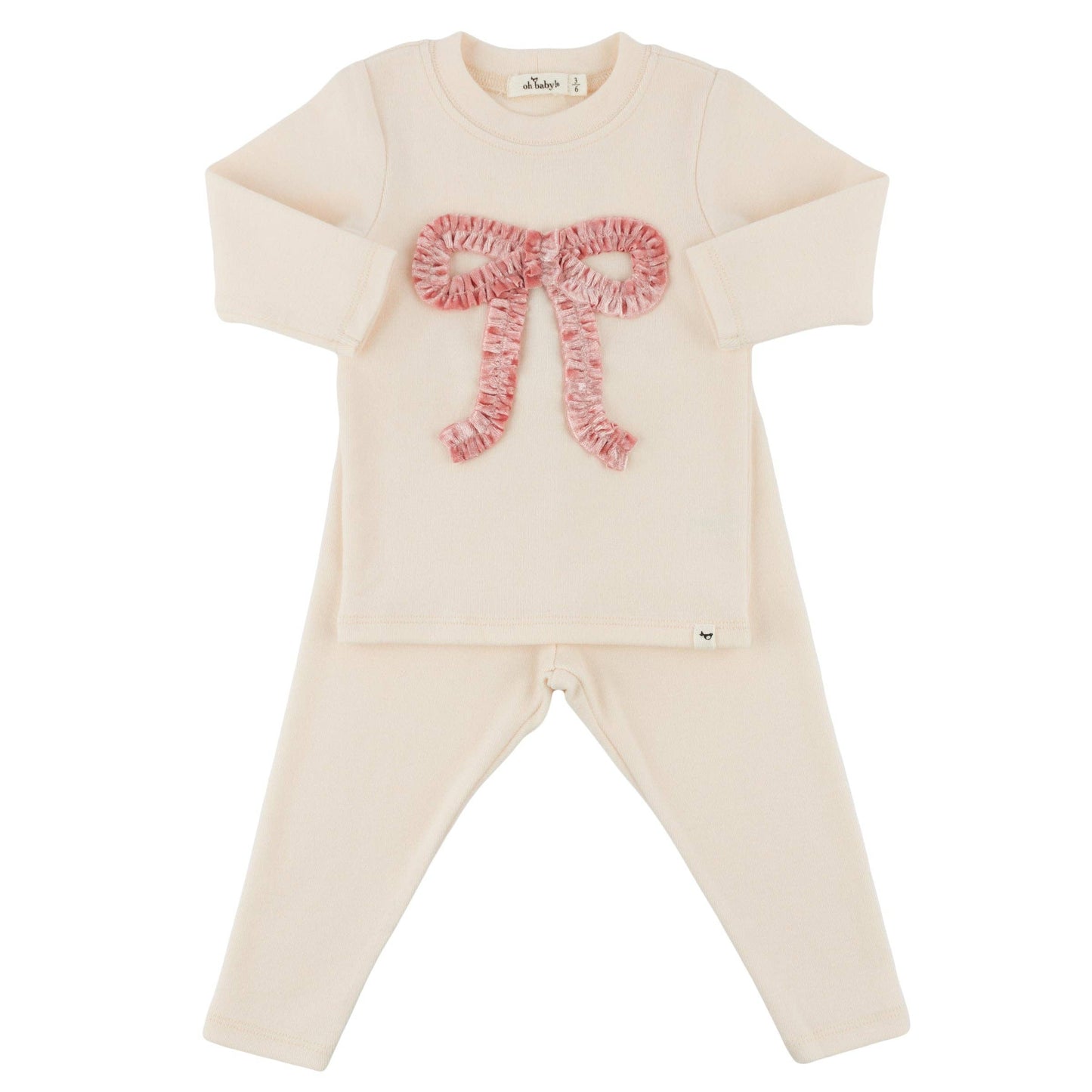 Pink Velvet Ruffle Bow Baby Rib 2pc Set
