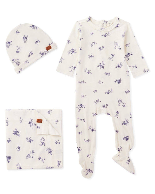 Floral Toile 3 Pc Footie Set: Winter White