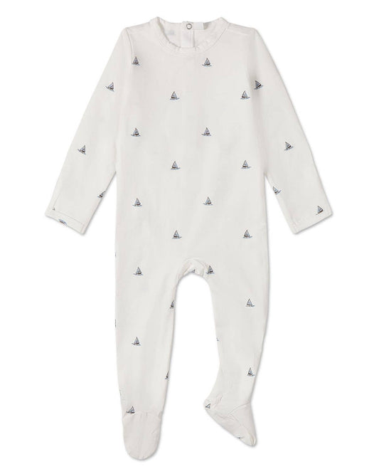 Little Sailboats Footie: Winter White