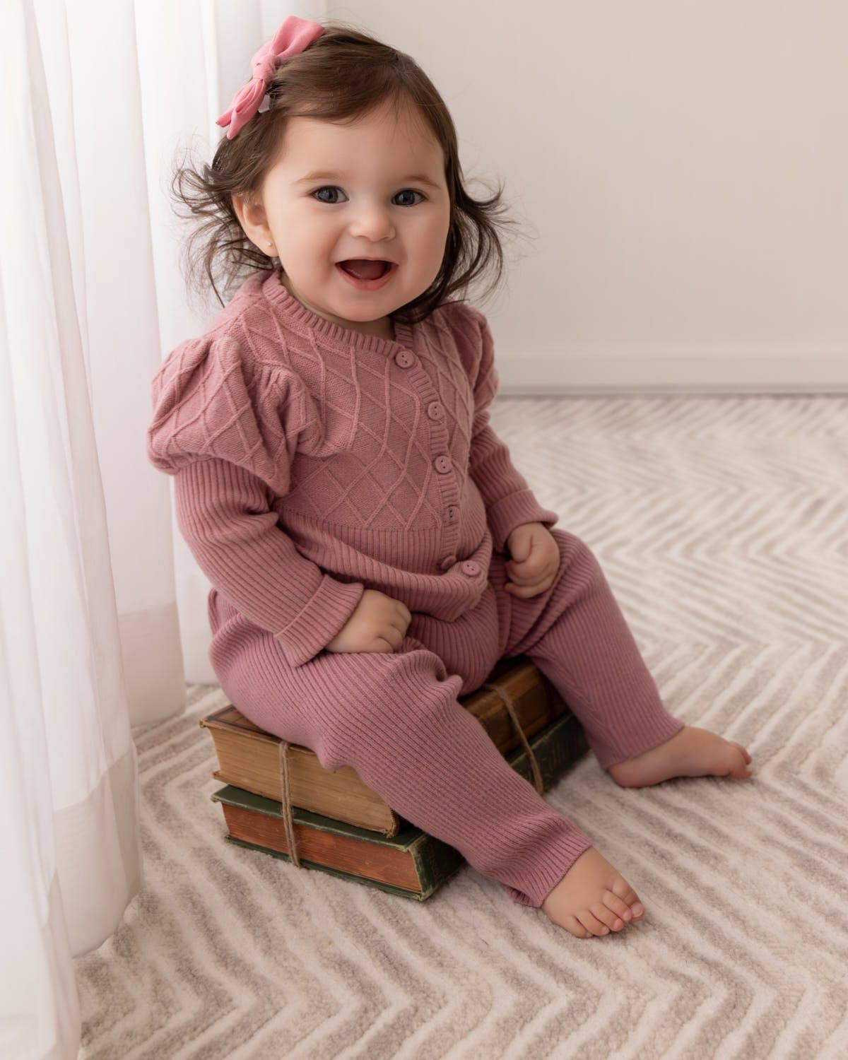 Juliet Mixed Knit Cardigan 2 Pc Set: Bridal Rose