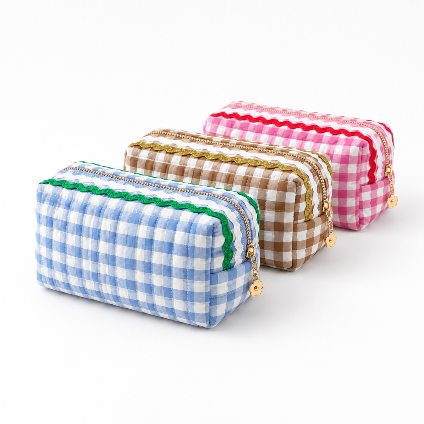Wave Gingham Cosmetic Case, Pink