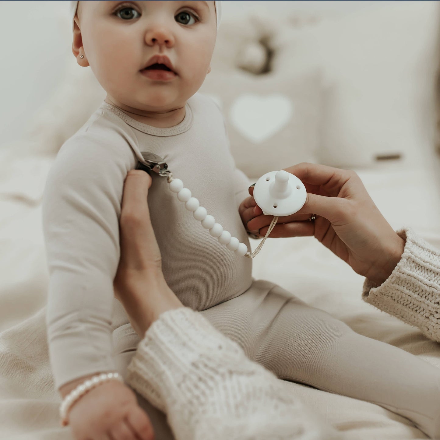 Lulababe Pacifier Clip: Mauve + Ballet Slippers