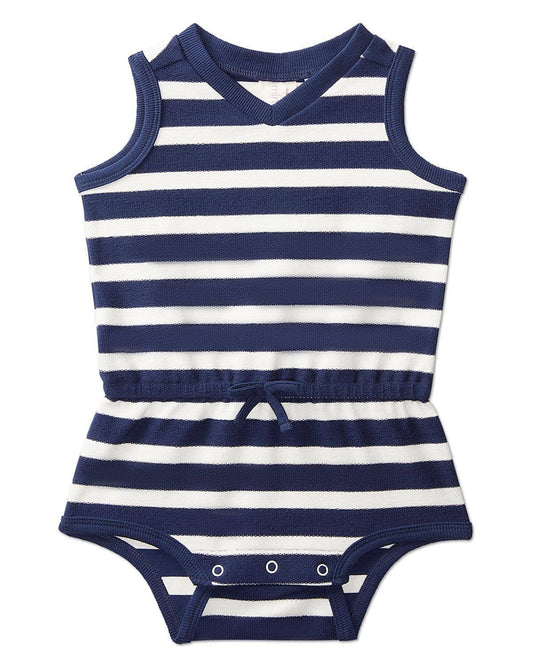 Terry Striped Romper: Blue
