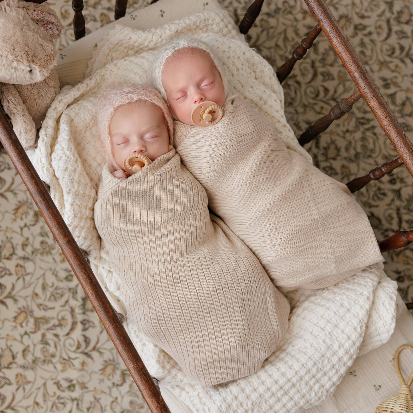 Organic Cotton Ribbed Baby Swaddle Blanket: Oatmeal