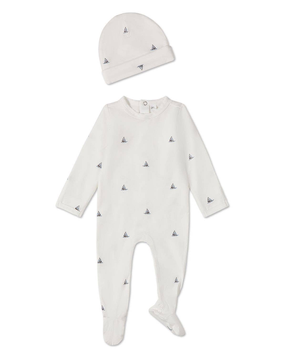 Little Sailboats 2 Pc Footie Set: Winter White