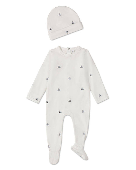Little Sailboats 2 Pc Footie Set: Winter White