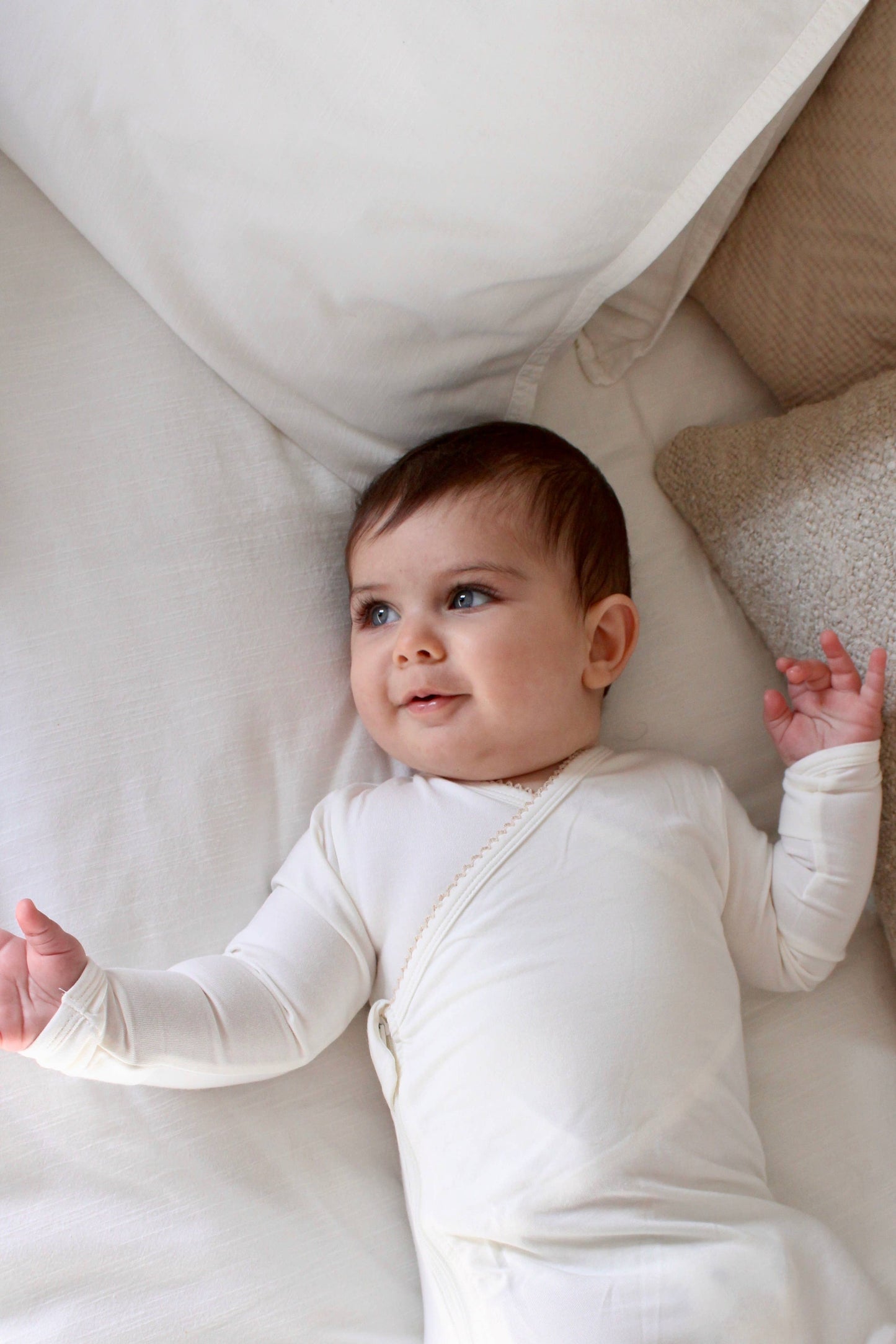 Solid Cream Scalloped Bamboo Wrap Footie: 3-6 months