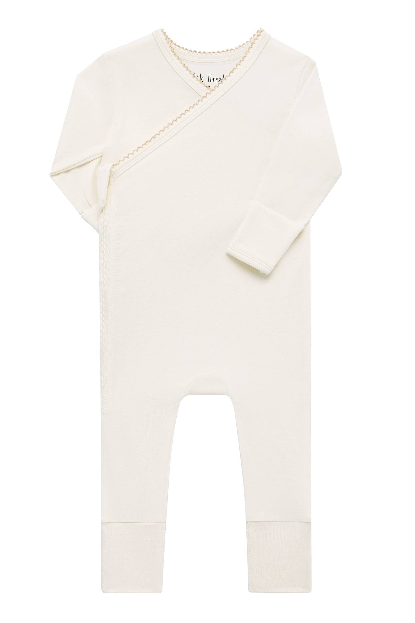 Solid Cream Scalloped Bamboo Wrap Footie: 3-6 months