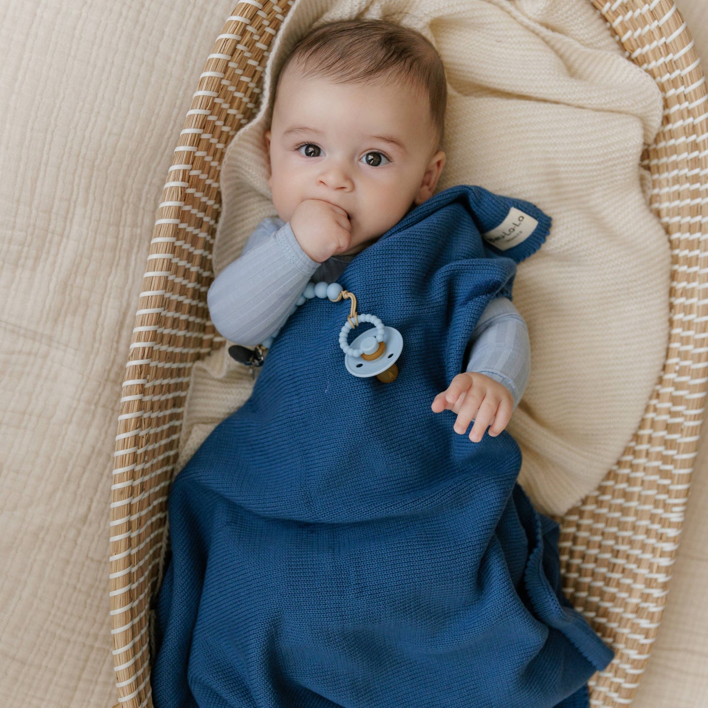 Organic Cotton Ribbed Baby Swaddle Blanket: Denim Blue