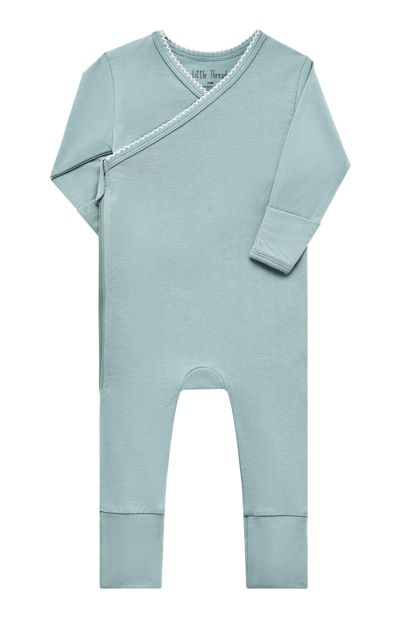 Solid Slate Blue Scalloped Bamboo Wrap Footie