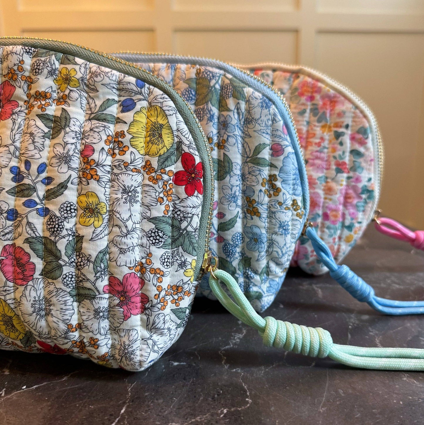 Quilted Floral Cosmetic Case, Blue Mix