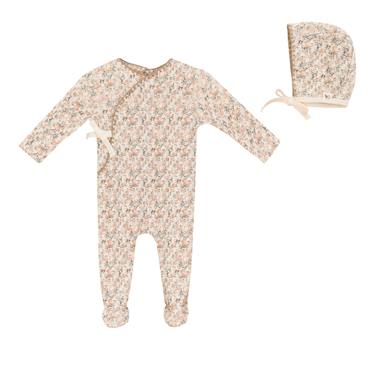 Ribbed Floral Romper with Hat: Maple
