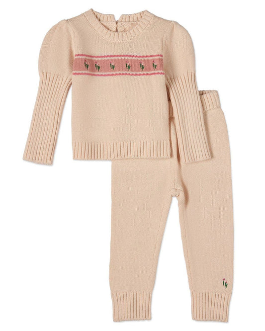 Tiptoe Through The Tulips 2 Pc Knit Legging Set: Pink Multi