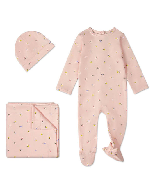 Blossoming Florals 3 Pc Footie Set: Blush