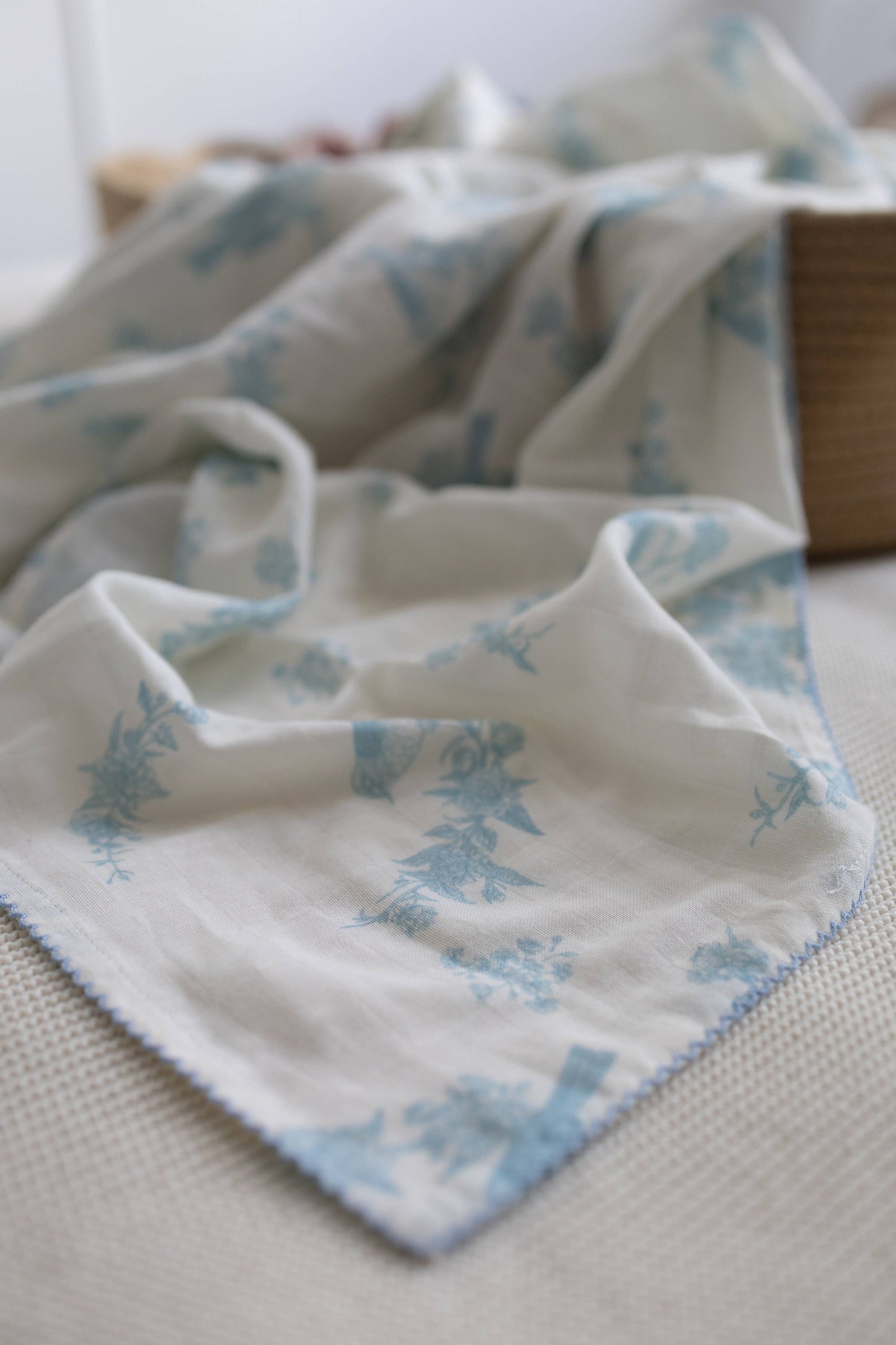 Little Blue Bird Muslin Blanket